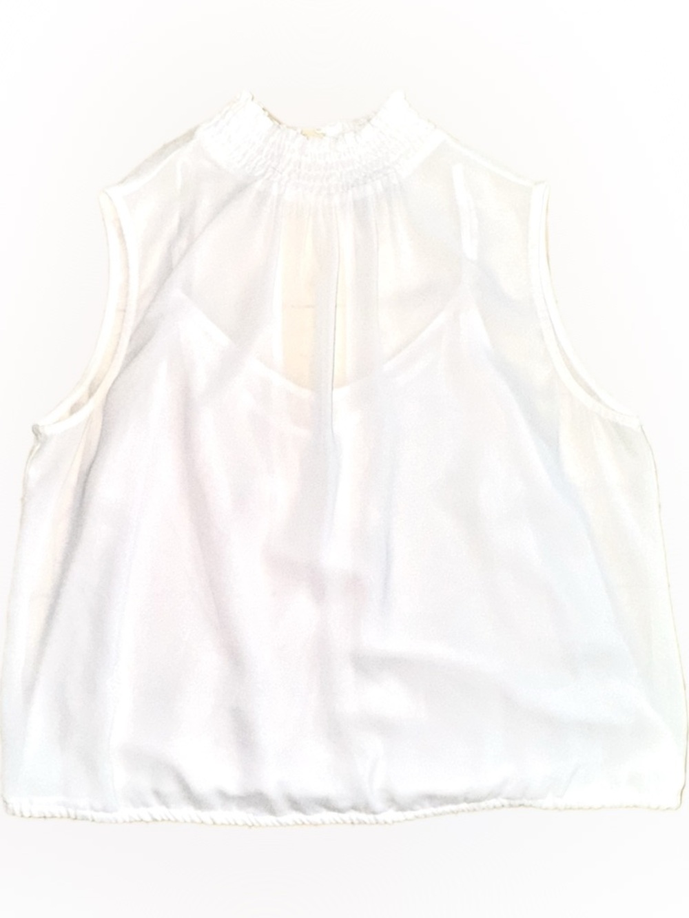 Versona White Smocked High-Neck Open Back Sleeveless Blouse